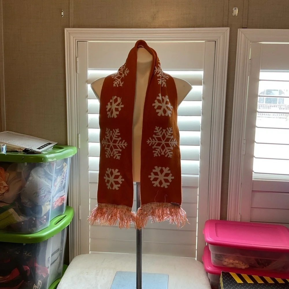 Orange Snowflake Scarf with Fringe